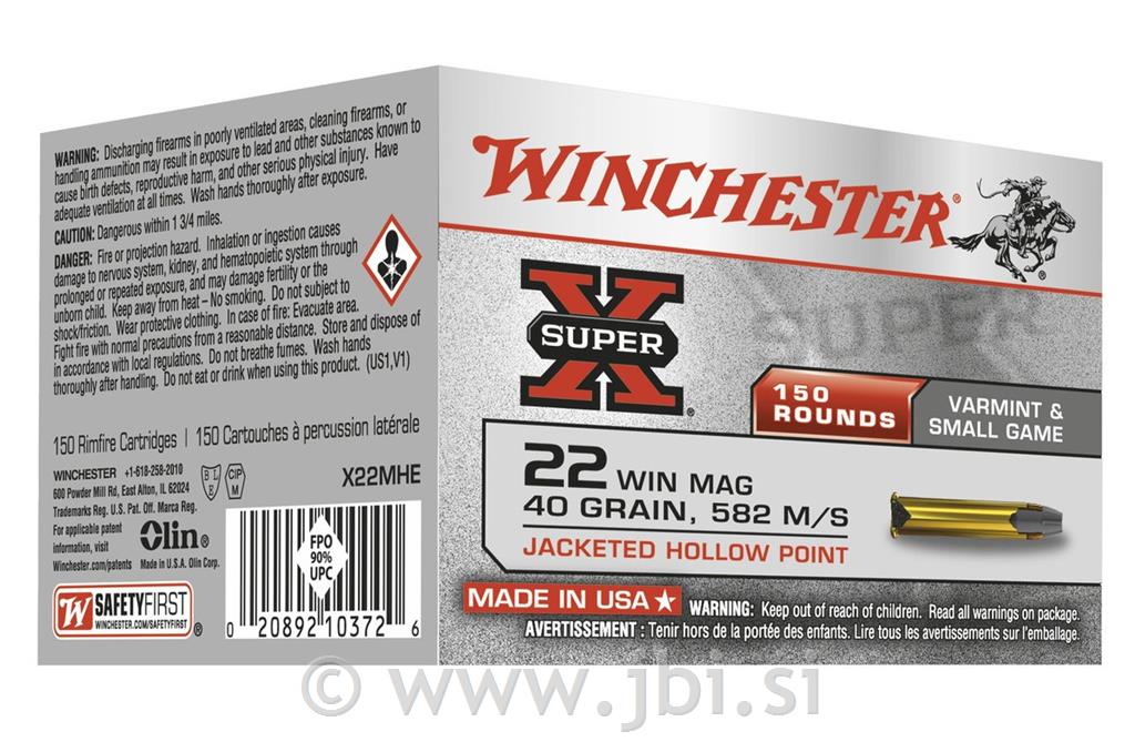 Winchester .22 WMR SuperX 40gr JHP 150/1
