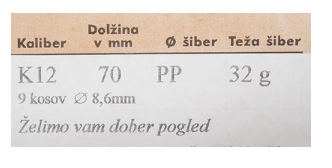 Naboji K12/70 PP 32g 8,6mm(9k)