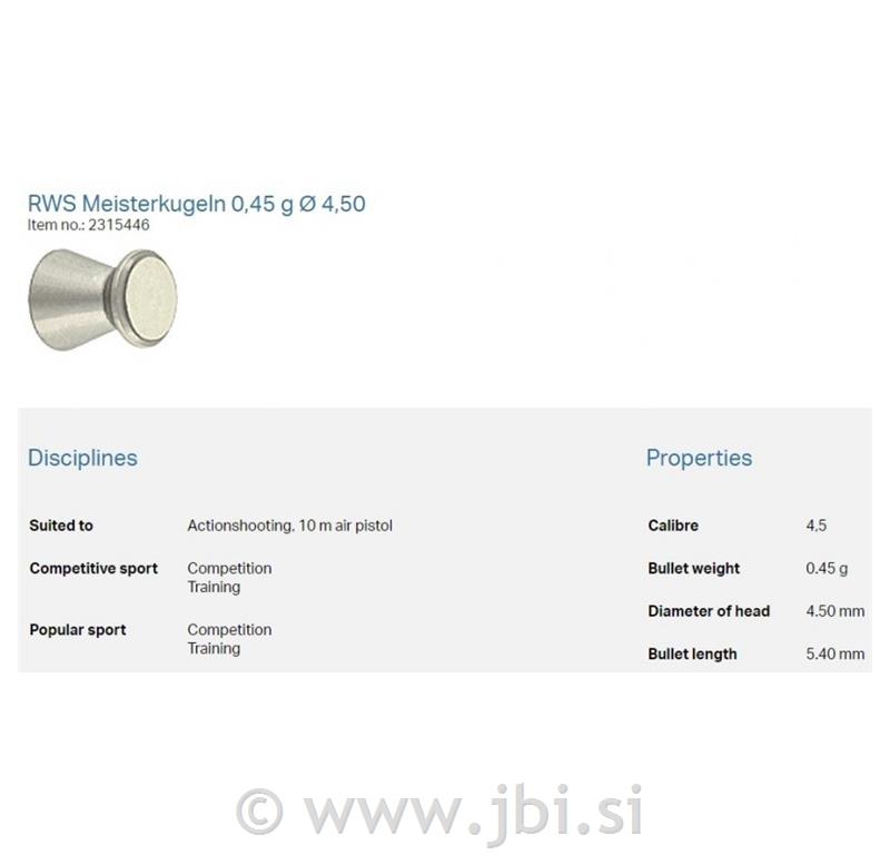 RWS Meisterkugeln 4,5mm 500/1 pištola