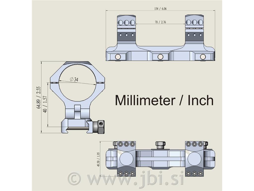 34mm X-ACCU One Piece High Picatinny Mount SCTM-57