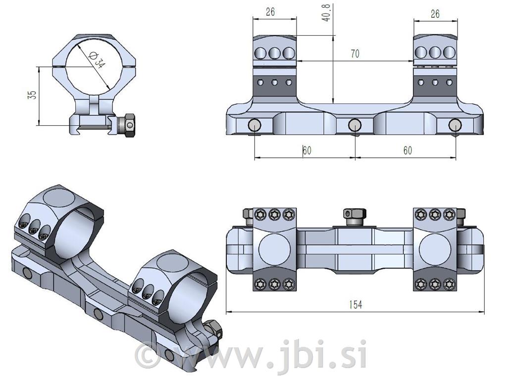 34mm X-ACCU One Piece 20MOA Medium Picatinny Mount SCTM-61