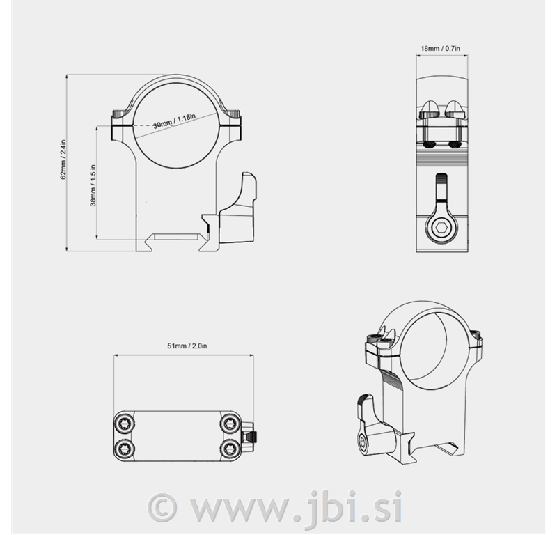 30mm Steel Weaver Quick Rings 1.5in high