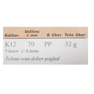 Naboji K12/70 PP 32g 8,6mm(9k)